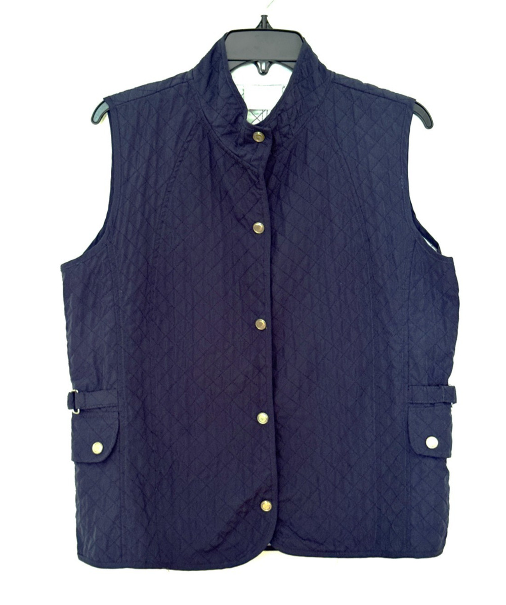Freesia Diamond Quilted Vest L Navy Blue Snap Front Lightweight Pocket Padded